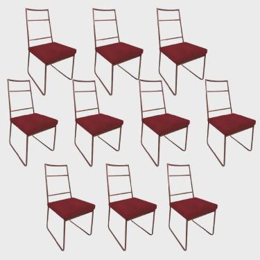 Imagem de Kit 10 Cadeiras Sala de Jantar Escritório Office Stark Industrial Ferro Bronze Sintético Vermelho - Ahz Móveis