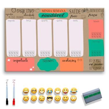 Imagem de Quadro Lousa Planejador Mensal para Emagrecimento/Planejamento Semanal/Planner Fitness/Planner Parede/Rotina Saudável Metal - Quadro Branco 2 canetas e 12 imãs (Colorido, 30x40)
