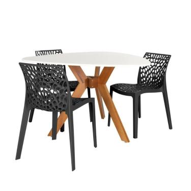 Imagem de Conjunto Mesa De Jantar Orgânica Nina 120cm Branca Com 3 Cadeiras Gruvyer - Preto