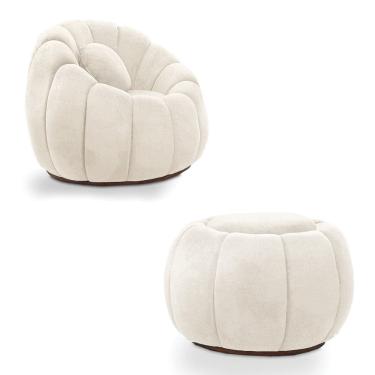 Imagem de Poltrona Decorativa Orgânica Giratória com Puff Cloud Bouclê E03 - D`Rossi
