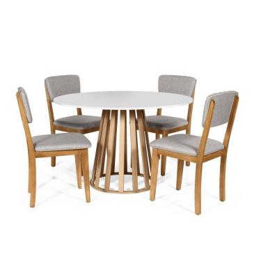 Imagem de Mesa De Jantar Redonda Gabi Bran/jade Com 4 Cadeiras Estofadas Ella Cinza Claro
