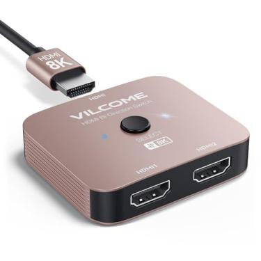 Imagem de vilcome Switch Hdmi 2.1 Vilcome, Divisor E Switcher Ultra Hd 8K 2 Entradas 1 Saída, Bidirecional, Suporta 4K A 120 Hz, 60 De Alumínio Para Ps5/4, Xbox, Roku, Apple Tv