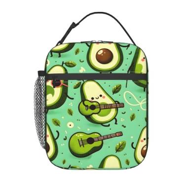 Imagem de ainori Lancheira reutilizável com música de abacate para crianças, isolada, fofa, divertida, folha de guitarra, bolsa verde, bolsa de mão para amantes de frutas, para escola, piquenique, trabalho