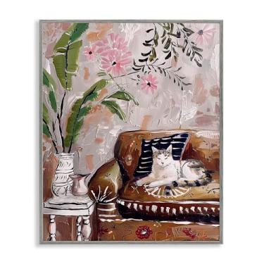 Imagem de Stupell Industries Design de arte giclée emoldurado cinza Cat Nap on Couch por Annabelle Hall, 61 x 76 cm