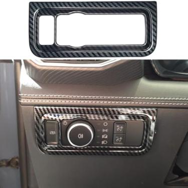 Imagem de AOKIO Compatível com acessórios para Ford Mustang 2024 2025 painel tampa do interruptor de farol guarnição da moldura do botão (estilo fibra de carbono)