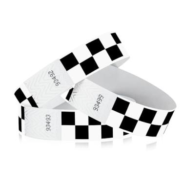 Imagem de Pulseiras Tyvek 500 Wristco pretas xadrez/xadrez para eventos - Pulseiras de papel confortáveis resistentes a rasgos pulseiras de identificação para shows, festivais, identificação de festa de