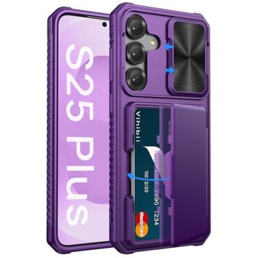 Imagem de Vihibii Capa carteira para Samsung Galaxy S25+ Plus, suporte de cartão integrado (4 cartões), [bloqueio RFID] e capa de câmera deslizante, proteção contra quedas de nível militar, capa robusta para