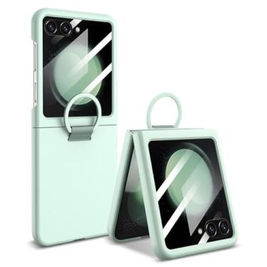 Imagem de HAO RIYLN Capa fina para Samsung Galaxy Z Flip 7, capa rígida de proteção contra queda de PC, protetor de tela, anel de dedo, corpo inteiro, à prova de choque, verde, flip 7