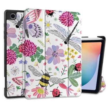 Imagem de DONGKE Capa para Samsung Galaxy Tab S6 Lite 10,4 polegadas 2024/2022/2020, suporte de três dobras + suporte para caneta S + despertar/hibernar automático + capa traseira com suporte protetor de TPU