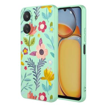 Imagem de Capa para Xiaomi Redmi Note 13C/Poco C65 4G - Capa de gel suave TPU com padrão de flores silvestres de silicone líquido com proteção para câmera, revestimento à prova de choque e forro de microfibra