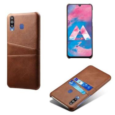 Imagem de Capas Compatível com Samsung Galaxy M30,Caso de couro PU-Tampa de telefone a prova de choque com 2 slots de cartão,Proteção anti-impressão digital e anti-gota-Brown