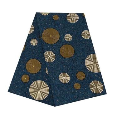 Imagem de 6 jardas Deep Blue Circle Pattern Impressão de cera africana Tecido impresso dupla face poliéster Ankara Wax Cloth Material de vestuário de festa, tecido artesanal para decoração de casa