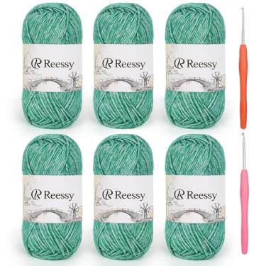 Imagem de Reessy Fio de algodão para crochê – Pacote com 6 unidades de 50 g – 78% algodão, 22% acrílico – Fio de crochê macio esportivo (CYC #2), fio de ar escovado para projetos de bebê, quadrados de vovó e