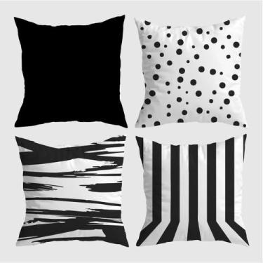 Imagem de Kit 4 Capas De Almofadas Geométrica Preta E Branca 40x40cm - DECORANDO