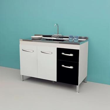 Imagem de Gabinete de Cozinha 3 Porta e 1 Porta Armário 94cm Multiuso (Branco/Preto)
