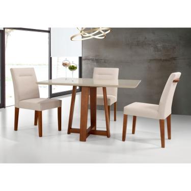 Imagem de Mesa Delta Cor Freijó E Fendi 4 Lugares Retangular 1,2x0,90 - Madeira Maciça E Tampo De Vidro Colado Treo Made