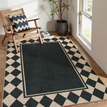 Imagem de Tapete ao ar livre Moynesa Easy Jute 153x213cm Black Grid Pattern