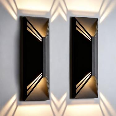 Imagem de AMUMO Luminárias de parede externas, 33,5 polegadas exteriores à prova d'água luzes de varanda LED arandelas de parede, 3000K UL listado IP65, lâmpadas de parede pretas modernas para entrada de porta