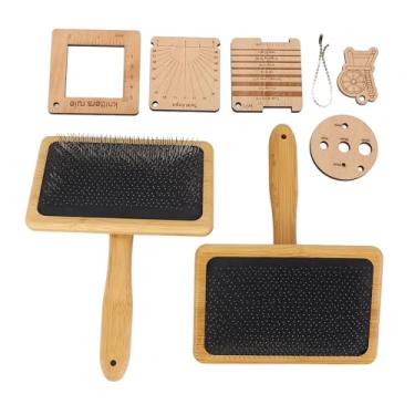 Imagem de RiToEasysports Conjunto de Escova de Cardação para Placa de Mistura de lã, Ferramentas de Madeira para Artesanato de tricô, Régua de Densidade de Fio Precisa de 8 Peças e Medidor de ângulo para Projetos de lã