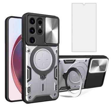 Imagem de Asuwish Capa de telefone para Samsung Galaxy S24 Ultra 5G Capa magnética para câmera deslizante com protetor de tela de vidro temperado e suporte de anel acessórios para celular híbrido S24Ultra 24S S