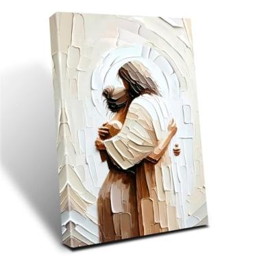 Imagem de BFKDKG Arte de parede em tela Jesus Embracing Woman, arte de parede cristã, decoração de casa, sala de estar e sala de oração, Safe in His Arms Picture Canvas Print Poster Decoração de parede 30 x 40