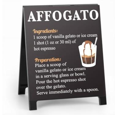Imagem de Affogato Receita Placa de café rústica decoração de café para casa café bar café amante placa para cozinha cafés acessórios de carrinho presentes de Natal para barista homens mulheres - 14 x 11 cm