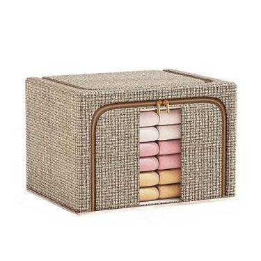 Imagem de Caixa Organizadora para Guarda-Roupa Dobrável com Visor Transparente - Organizador de Roupas, Brinquedos, Lençol e Edredom(marrom M)