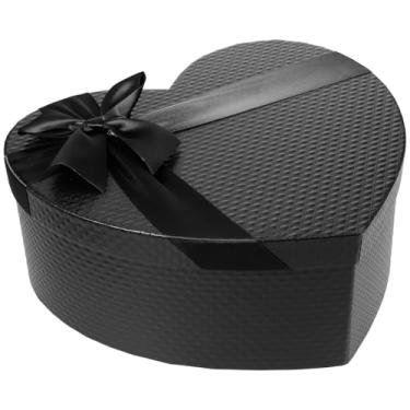 Imagem de Beavorty Caixa em forma de coração, caixas de presente pretas com tampas, caixa de papelão de dia dos namorados para flores, chocolates, embalagem de presentes