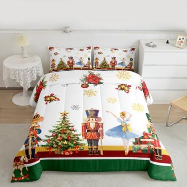 Imagem de jejeloiu Conjunto de edredom solteiro com quebra-nozes de Natal, princesa, balé, para crianças, meninos, meninas, floco de neve, edredom branco, 2 peças com 27 fronhas