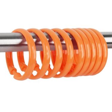 Imagem de Qulable Ganchos de cortina de chuveiro laranja - 12 peças de anéis circulares de plástico para banheiro - Anéis de ganchos de chuveiro laranja em forma de O para varão de cortina de chuveiro