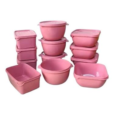 Imagem de Kit 12 Potes cozinha Plásticos Formatos Variados para marmita variados organizadores de alimento (rosa Danone)