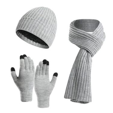 Imagem de Gorro masculino de malha quente de inverno para homens, luvas de tela sensível ao toque, para mulheres, cachecol térmico, capa de pescoço inteiro cinza 9