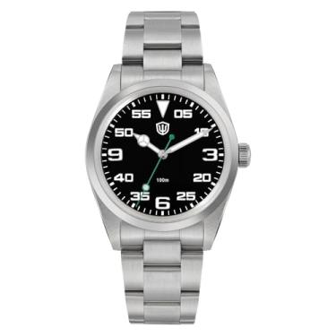 Imagem de Watchdives WD1016 VH31 Relógio de quartzo Sweep – Relógio masculino com mostrador de 37 mm, aço inoxidável, luminoso, à prova d'água, 100 m, V3, preto, verde, K1