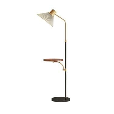 Imagem de Luminária de chão Luminária de pé moderna com economia espaço, estilo moderno, bandeja madeira, regulável, para sala estar, quarto, escritório(Preto)