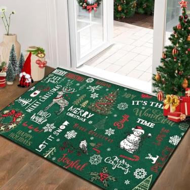 Imagem de Likiyol Tapete de entrada de Natal, tapete pequeno, 5 x 7 cm, tapete de porta feliz Natal, entrada interna, macio, rena, boneco de neve, tapetes para entrada, antiderrapante, tapete de Natal para