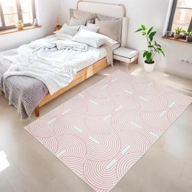 Imagem de Lacomfy Tapete abstrato moderno – Tapete rosa de 8 x 1,5 m para quarto de meninas, tapete de sala de jogos infantil, macio, geométrico, antiderrapante para sala de estar, dormitório, fazenda