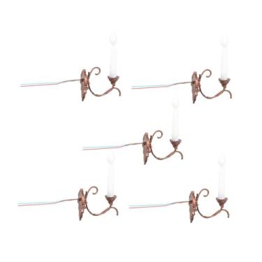 Imagem de KiBcsLic Conjunto de 5 luminárias de parede em escala 1:87, miniaturas de postes de luz, para dioramas de paisagens, maquetes de ferrovias e casas de bonecas, Bronze