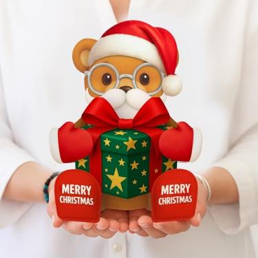 Imagem de Cartão de Natal Pop Up | Urso de pelúcia 3D Papai Noel com acessórios vestíveis chapéu, barba, luvas, meias, bengala doce e mini cartão de notas | Cartões de Natal planos dobráveis fofos para crianças