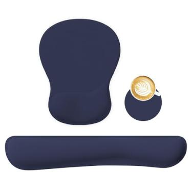 Imagem de RICHEN Suporte de descanso de pulso para mouse pad e conjunto de teclado com porta-copos, espuma viscoelástica curva côncava, base antiderrapante, alívio da dor, confortável e fácil digitação para