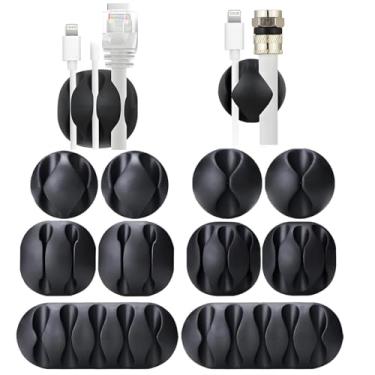 Imagem de Pacote com 10 organizadores de cabos pretos – Suporte de clipes de cabo adesivo para mesa, parede, carro – clipes de gerenciamento de fios para carregador de iPhone, USB, cabos de computador