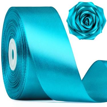 Imagem de Mauproy Fita de cetim azul pavão de 3,5 cm de largura, fita de tecido de poliéster sólido de 50 metros para fazer rosas, embrulho de presente, Natal, decorações de casamento, artesanato, laços, buquês