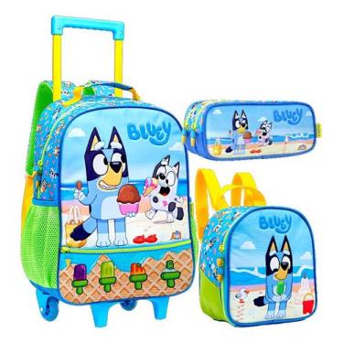 Imagem de Mochila De Rodinhas E Alça Costas Bluey Lancheira Estojo - Xeryus, Azu