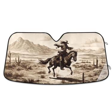 Imagem de Wassud Para-brisa de carro cavalo galopante, persianas refletivas de janela frontal de carro, protetor de viseira de sol bloqueia raios UV, persiana dobrável sanfonada automática para carro, caminhão