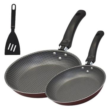 Imagem de Enjoy Kit Frigideira Francesa Antiaderente 18cm/22cm com Espátula, Vermelha, Liga de Alumínio, 2 Frigideiras e Espátula de Nylon