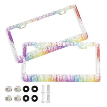 Imagem de Wassud Armações decorativas de alumínio para placa de carro Rainbow Lines, 2 unidades, suporte universal para placa de carro para carros padrão dos EUA