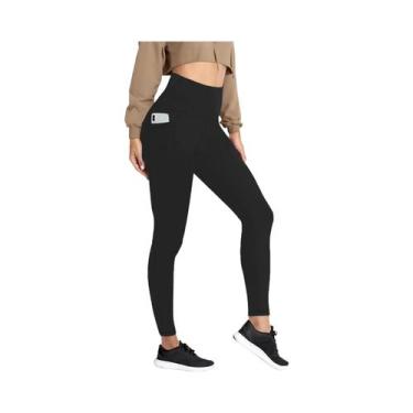 Imagem de Leggings Esportivas Femininas De Cintura Alta Super Macias Com Bolsos 