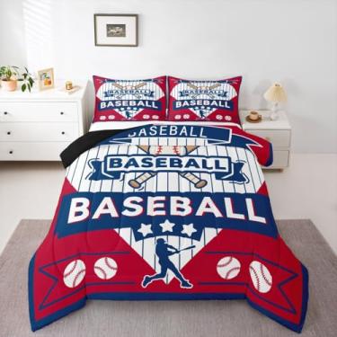 Imagem de jejeloiu Conjunto de edredom de beisebol, solteiro, Filadélfia, para crianças, meninos, meninas, beisebol, cidade, jogos, decoração de quarto, microfibra, 2 peças com 1 fronha