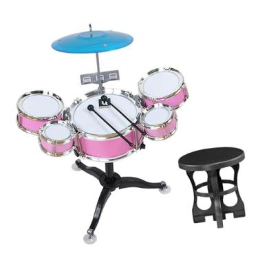 Imagem de MERIGLARE Bateria infantil para iniciantes de 3 a 6 anos, com 5 baquetas, brinquedo para tocar e bater, bateria de jazz infantil, Rosa