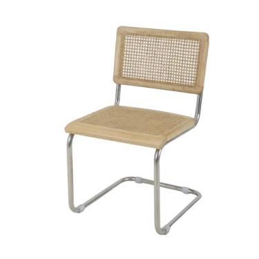 Imagem de Cadeira de Jantar Cesca com Base Inox Assento Encosto em Palha Trançada para Sala de Estar, Área Gourmet, Varanda