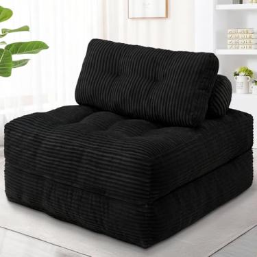 Imagem de SIMFLAG Sofá-cama dobrável 4 em 1, sofá-cama conversível com travesseiro tufado nas costas para lounge, sofá-cama confortável com veludo cotelê clássico, colchão de espuma viscoelástica futon para